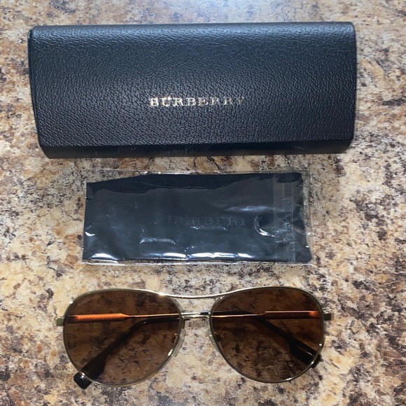 Burberry Accessories - Burberry Gold Aviator Sunglasses with Black Case